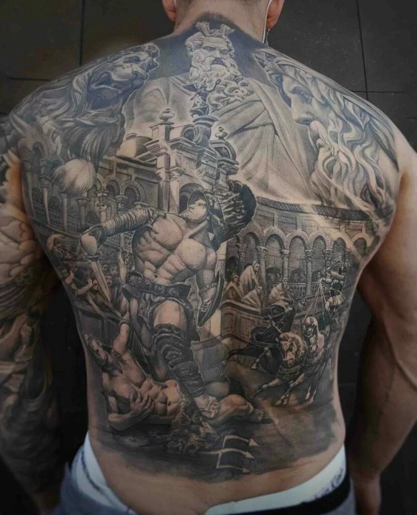 Greek Gods, Gladiator & Roman Statue tattoos